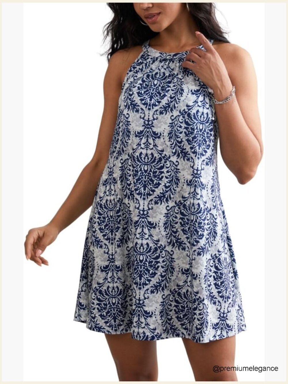 Summer Dress with Built in Bra Halter Neck Flowy Mini Sundress Women